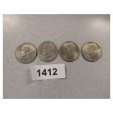 (4) Eisenhower Dollar Coins - 1972, Bicentennial