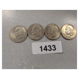 (4) Eisenhower Dollar Coins - 1971, 1974 D,