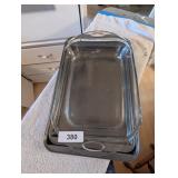 Anchor Hocking Glass Cake Pan & (2) Cookie Sheets