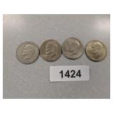 (4) Eisenhower Dollar Coins - 1972 D, 1974 D,