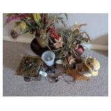 Bear Figurine, Flower Pot & Artificial Flowers