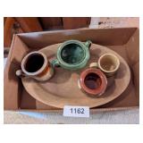 Assorted Clay Bowl, Cups, Plate & Sugar Bowl -*