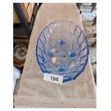 Blue Glass Footed Fruit Bowl