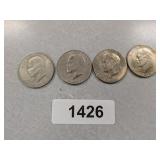 (4) Eisenhower Dollar Coins - 1971, 1972 D,