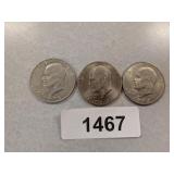 (3) Eisenhower Dollar Coins - 1972 D,