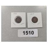 (2) Indian Head Pennies - 1904, 1906