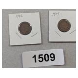 (2) Indian Head Pennies - 1905, 1906