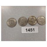 (4) Eisenhower Dollar Coins - 1974, 1974 D,