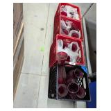 (4) Plastic Milk Crates w/ Assorted Red Vases