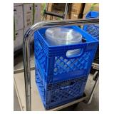 Small Utility Cart & (2) Milk Crates w/