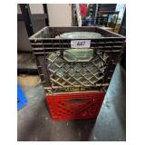 (2) Milk Crates w/ Clear Glass Plates