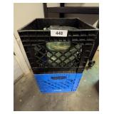 (2) Milk Crates w/ Clear Glass Plates