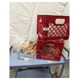 (2) Milk Crates w/ Rectangle Clear Glass Vases