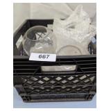 Milk Crate w/ (7) Fish Bowl Style Glass Bowls
