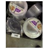 Plastic Milk Crate w/ Clear Plastic Dinner Plates