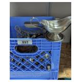 Plastic Milk Crate w/ Vollrath Metal Gravy Boats