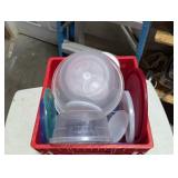 Plastic Milk Crate w/ Assorted Storage Containers
