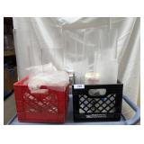 (2) Milk Crates w/ Assorted Clear Glass Vases
