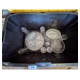 Large Tote & Lid w/ Fostoria Dishes,