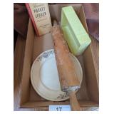 Wood Rolling Pin, Pocket Ledger, Vintage Plate &
