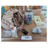 Vintage Clothespin Holder w/ Clothespins, +