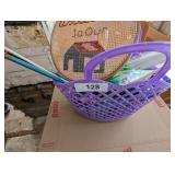 Small Plastic Basket w/ Knitting Supplies