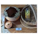Copper Tea Canister, Coppertone Vase, Basket &