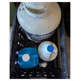 Plastic Crate w/ Propane Tank Empty, Bleach, +
