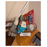Wire Basket w/ Spray Paint, Light Bulbs & Broom