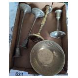 Brass Tone Bowl, Candlestick &