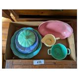 Vintage Colored Saucer, Bowls, Serving Bowl &