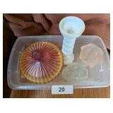 Amberina Glass Footed Lidded Candy Dish & Other