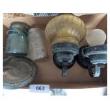 (2) Outside Light fixtures, Jars & Ash Tray