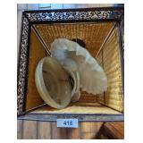 Rattan & Metal Basket, Glass Lamp, &