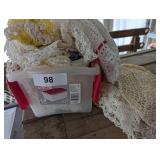 Small Tote Locking Lid w/ Crocheted Doilies &