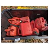 Tote w/ Lid + Assorted Plastic Gas Cans