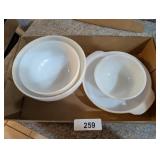 (3) Fire King Bowls & (1) Fire King Pie Pan