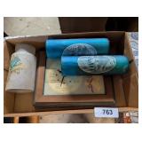 Clock, Glass Candle Holders & Other