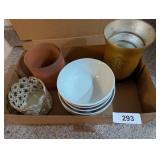 Candle Holder, (3) Gold Painted Vases, +