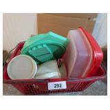 Plastic Shopping Basket w/ Assorted Tupperware
