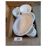 Corelle Dishes & (4) Pyrex Cups w/ Blue Flowers