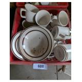 Plastic Milk Crate w/ Assorted Dishware