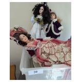 (3) Porcelain Dolls & (2) Stands