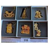 (6) Danbury Mint Gold Christmas Ornaments