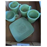 Jadeite (3) Fire King Mugs & Creamer +