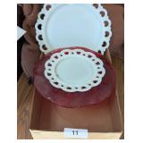 Cake Stand & (2) Milk Glass Cake Plates