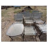 (6) Outdoor Chairs, (2) Foot Stools & A Side Table