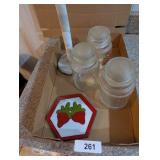 Anchor Hocking Jars, Strawberry Trivet &