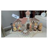 2Pc. Goebel Hummel Village Base w/ Clock &