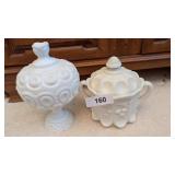 (2) Milk Glass Lidded Candy Dishes
